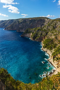 водоем, Закинтос, Гърция, море, скала, пейзаж, природа, небе, HD тапет HD wallpaper