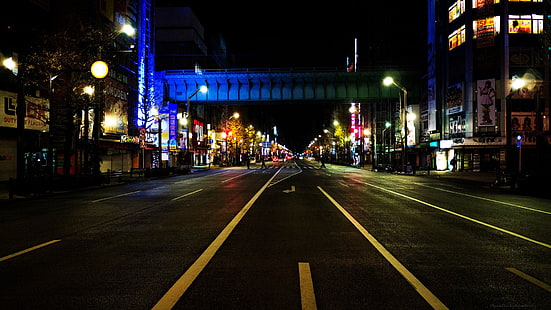 graue Betonstraße, Asien, Tokio, Japan, Nacht, Straße, Stadt, Akihabara, städtisch, HD-Hintergrundbild HD wallpaper