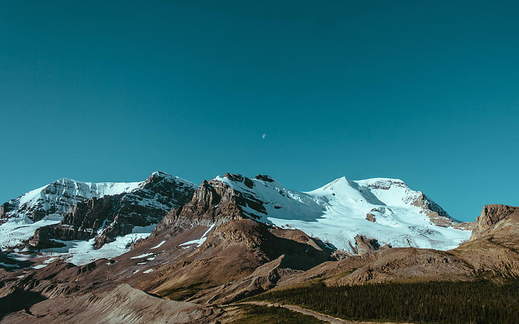 Canada, Elementary OS, Freya, Jasper National Park, landscape, Moon, mountain, nature, Rocky Mountains, snow, HD wallpaper