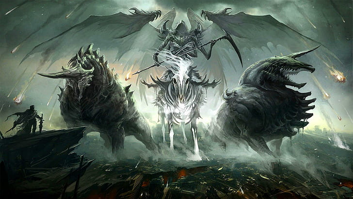 Horsemen of apocalypse, fantasy, horsemen, apocalypse, grim, reaper, HD wallpaper