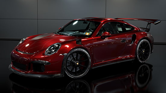красный Porsche Carrera купе, автомобиль, Porsche GT3, отражение, HD обои HD wallpaper