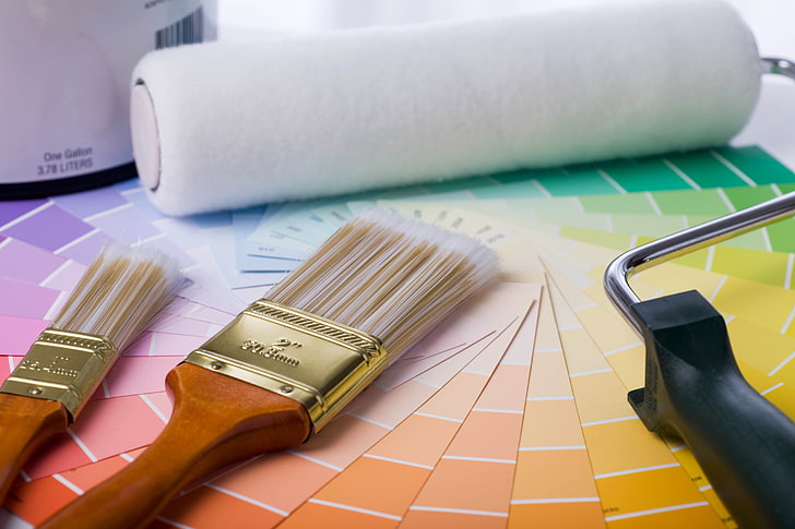 brown paintbrush, brushes, templates, roller, palette, HD wallpaper