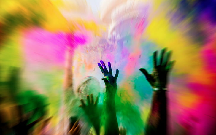 abstract, color, crowd, hands, holidays, people, photography, powder, HD wallpaper
