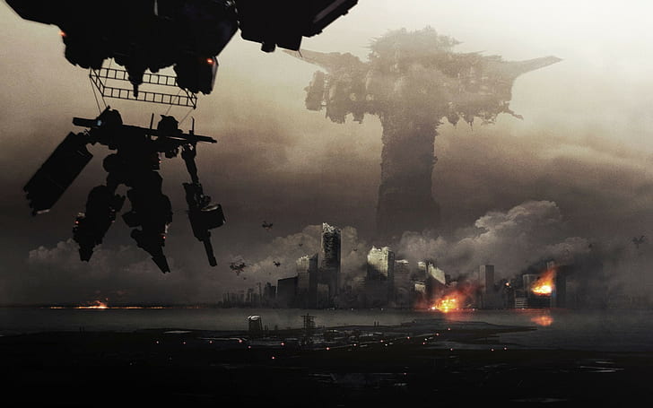 paisagem urbana, ficção científica, Armored Core: Verdict Day, apocalíptico, mech, cidade, robô, obra de arte, Armored Core, guerra, HD papel de parede