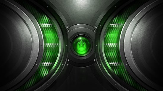зеленая кнопка включения, сетка, динамика, кнопка, пластик, металл, сила, HD обои HD wallpaper