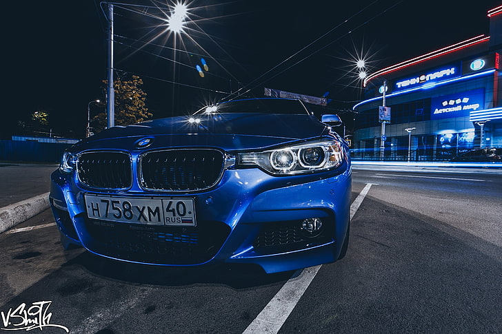 blue BMW 3 series, machine, auto, BMW, photographer, optics, before, photography, Vladimir Smith, Kaluga, HD wallpaper