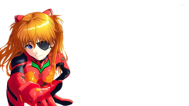 personnage d'anime fille aux cheveux d'or, Neon Genesis Evangelion, Asuka Langley Soryu, fond simple, cache-yeux, anime, Asuka Langley Shikinami, Fond d'écran HD