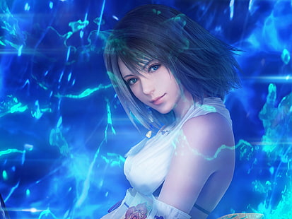 Yuna from Final Fantasy X, girl, face, background, final fantasy, HD wallpaper HD wallpaper