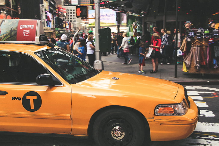 New York City, taxi, Times Square, HD wallpaper