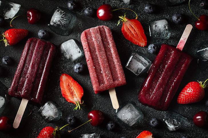 Food, Ice Cream, Berry, Cherry, Fruit, Ice Cube, Popsicle, Strawberry, HD wallpaper