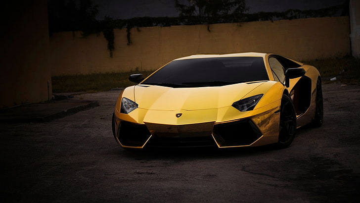кола, Lamborghini Aventador, жълт, HD тапет