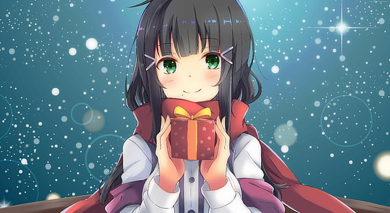 piękna, dziewczyna, 4K, Nowy Rok, anime, Boże Narodzenie, Tapety HD HD wallpaper