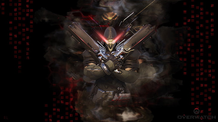 männlicher Charakter mit zwei Waffen Vektorgrafik, Blizzard Entertainment, Overwatch, Videospiele, Reaper (Overwatch), HD-Hintergrundbild