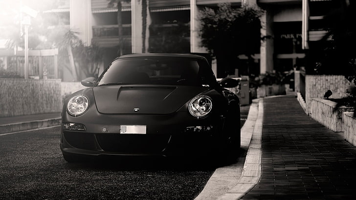автомобиль в градациях серого фото, Porsche, суперкар, монохромный, автомобиль, HD обои