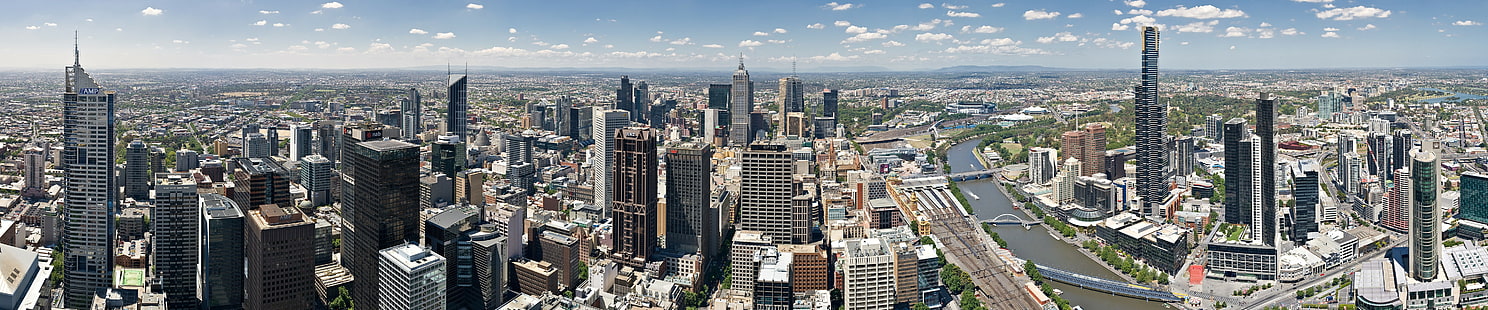 city, triple screen, Melbourne, HD wallpaper HD wallpaper