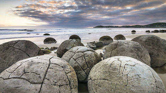 Moeraki Boulders, île du Sud, Nouvelle-Zélande, Océanie, Fond d'écran HD HD wallpaper