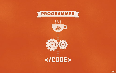 orange background with programmer text overlay, Technology, Programming, HD wallpaper HD wallpaper