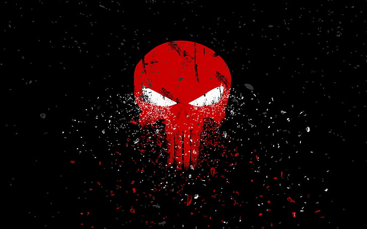 The Punisher digital wallpaper, red, fragments, skull, art, sake, black background, the Punisher, HD wallpaper