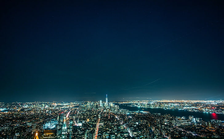 도시 건물, 도시 풍경, 밤, 뉴욕시, HD 배경 화면