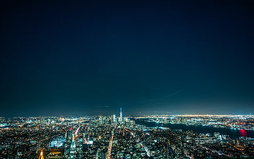 stadsbyggnader, stadsbild, natt, New York City, HD tapet HD wallpaper