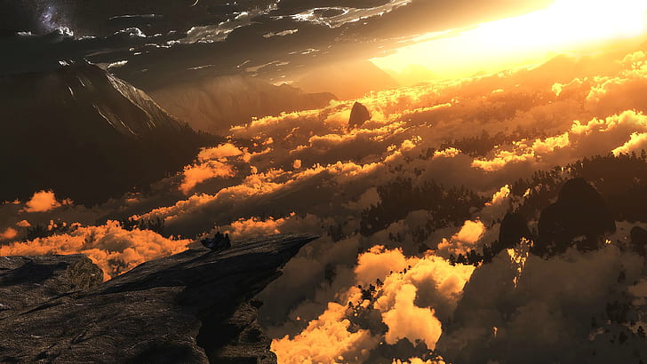 Wolken und Berge Wallpaper, Landschaft, HD-Hintergrundbild