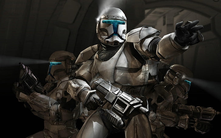zbrojni mężczyźni trzymający broń ilustracja, Gwiezdne Wojny, żołnierz-klon, gry wideo, siły specjalne, Star Wars Republic Commando, Tapety HD
