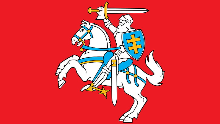 Lithuania, lambang, bendera, penunggang kuda, Wallpaper HD