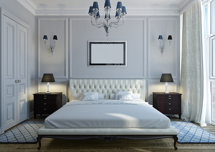 white mattress, design, bed, interior, bedroom, HD wallpaper