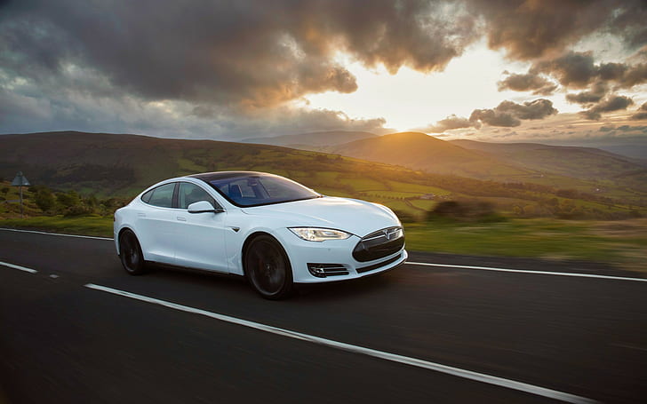 Tesla, Modell S, P85, weiß, weißes Sportcoupé, Tesla, Modell S, P85, weiß, HD-Hintergrundbild