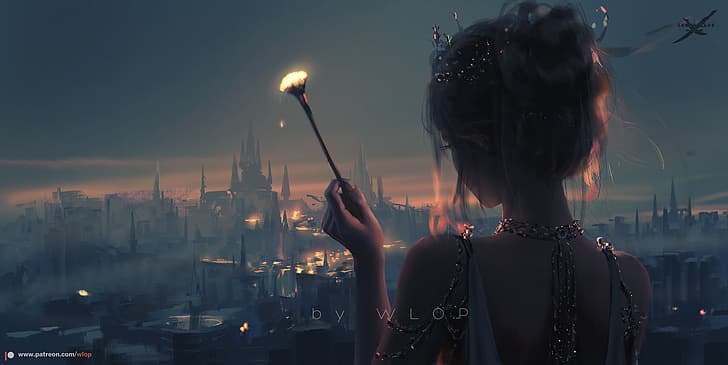 digital painting, fantasy girl, Ghostblade, comic books, fantasy architecture, WLOP, HD wallpaper