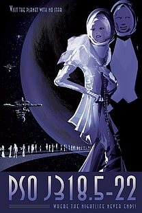Person in weißem Gewand und schwarzem Raumschiff animierte Grafiken, Weltraum, Planet, Reiseplakate, NASA, Science-Fiction, JPL (Jet Propulsion Laboratory), HD-Hintergrundbild HD wallpaper