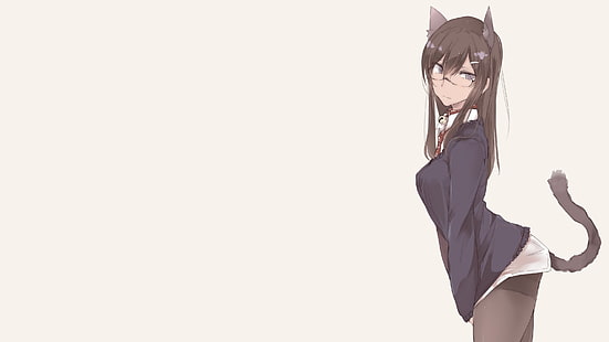 anime, gadis anime, telinga hewan, rambut panjang, ekor, kacamata, karakter asli, Wallpaper HD HD wallpaper