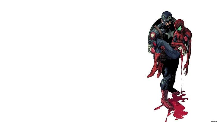 Ilustração do Capitão América e Homem-Aranha da Marvel, sangue, Capitão América, Homem-Aranha ferido, HD papel de parede