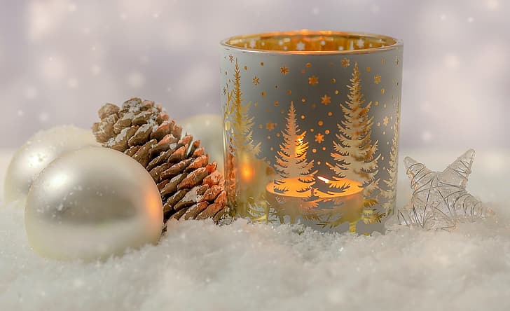 winter, candle, New year, bumps, decor, 2022, HD wallpaper