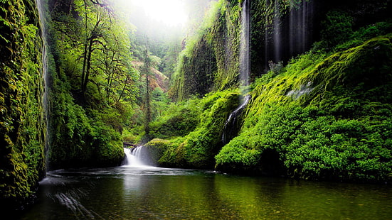 オレゴン州の春の風景の滝アメリカ合衆国自然川水木葉デスクトップの壁紙無料ダウンロード、 HDデスクトップの壁紙 HD wallpaper