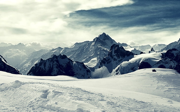 montagnes enneigées, neige, hiver, paysage, montagnes, photographie, nuages, ciel, froid, stein glacier, Suisse, Australie, Fond d'écran HD