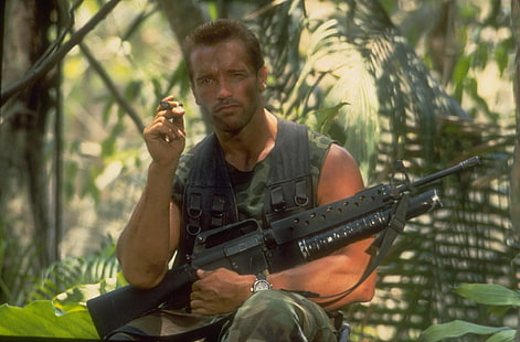 Arnold Scharzenneger, reloj, hombre, máquina, cigarro, actor, depredador, Arnold Schwarzenegger, productor, director, Fondo de pantalla HD HD wallpaper