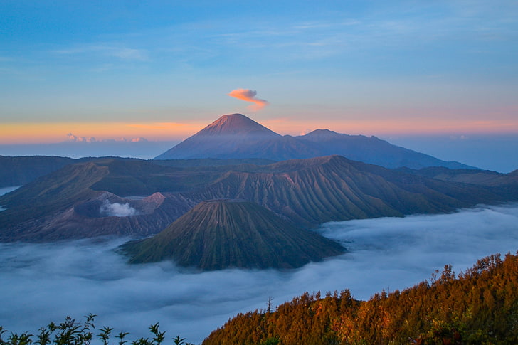 коричневый вулкан, вулкан, горы, национальный парк бромо-тенггер семеру, семеру, индонезия, HD обои