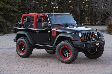 czarno-czerwony Jeep Wrangle SUV, jeep, wrangler, samochód, suv, Tapety HD HD wallpaper