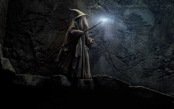 Yüzüklerin Efendisi beyaz sihirbazı, filmler, Gandalf, Hobbit: Smaug'un Çorak Toprakları, sihirbaz, parlayan, HD masaüstü duvar kağıdı
