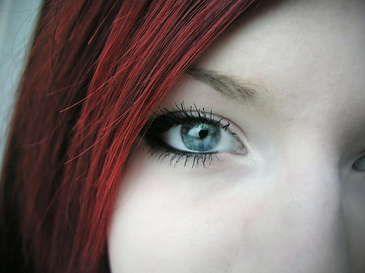 kobiety, twarz, ruda, niebieskie oczy, eyeliner, zbliżenie, Tapety HD