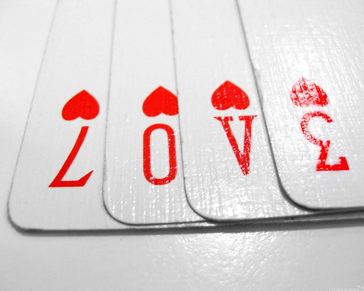 four hearts playing cards, cards, playing cards, HD wallpaper