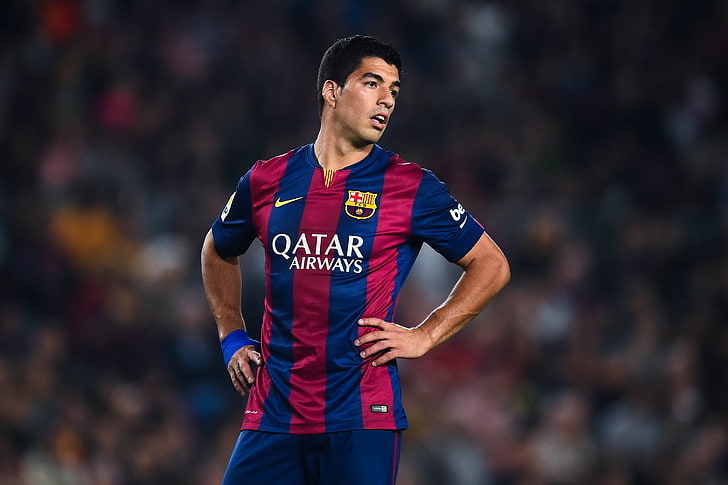 Qatar Airways player player, luis suarez, striker, barcelona, soccer, HD wallpaper