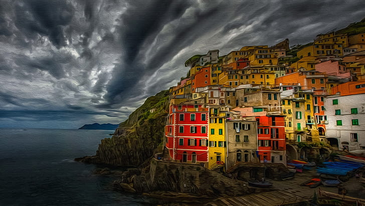 Towns, Riomaggiore, Building, Cloud, Italy, Sea, Village, HD wallpaper