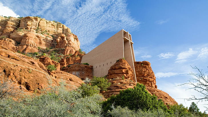 Chapel of the Holy Cross, brown and beige mountain, world, 1920x1080, church, arizona, chapel of the holy cross, sedona, HD wallpaper