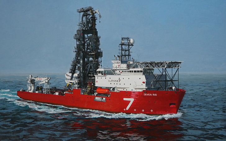 rotes und weißes Schiff, Meer, Schiff, Fahrzeug, HD-Hintergrundbild