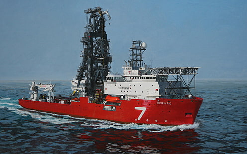 красно-белый корабль, море, корабль, средство передвижения, HD обои HD wallpaper