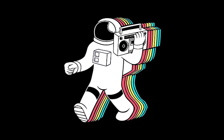 astronaute tenant clip art boombox, espace, jeux rétro, un bel esprit, simple, radio, astronaute, Fond d'écran HD