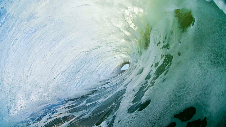 Inside View, natureza, surf, verde, onda, Havaí, praia, água, ondas, oceano, azul, 3d e abstrato, HD papel de parede