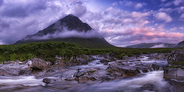 rivière près de montagne, montagne, Écosse, Glencoe, Buachaille Etive Mor, rivière Mor, nature, paysage, paysages, à l'extérieur, été, Fond d'écran HD HD wallpaper